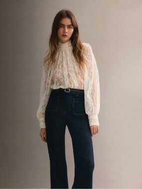 H&M OVERSIZED LONG SLEEVE LACE BLOUSE (Cream) X-Large NWT